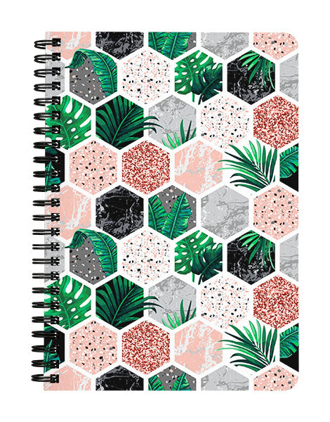 Geometric Hexagon Marbles & Leaves Notebook
